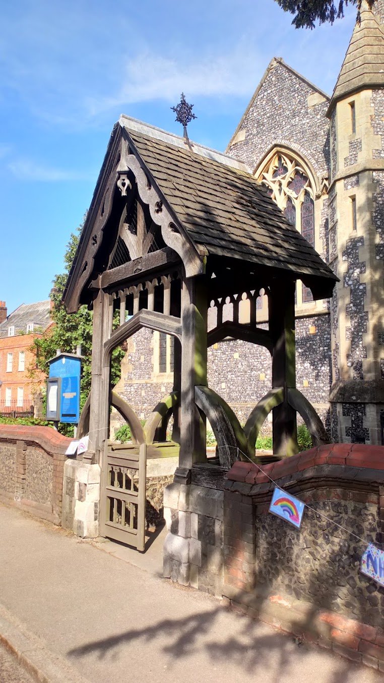 The timber lychgate at the entrance to St Nicholas churchyard